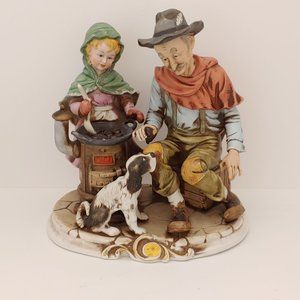 Handgemalt Royal Meridian [Deutsche Noritake] Old Man, Dog, Young Girl Cooking